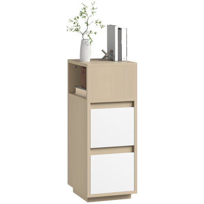 Slim Bedside Table, Bedside Cabinet with Open Shelf and 2 Drawers