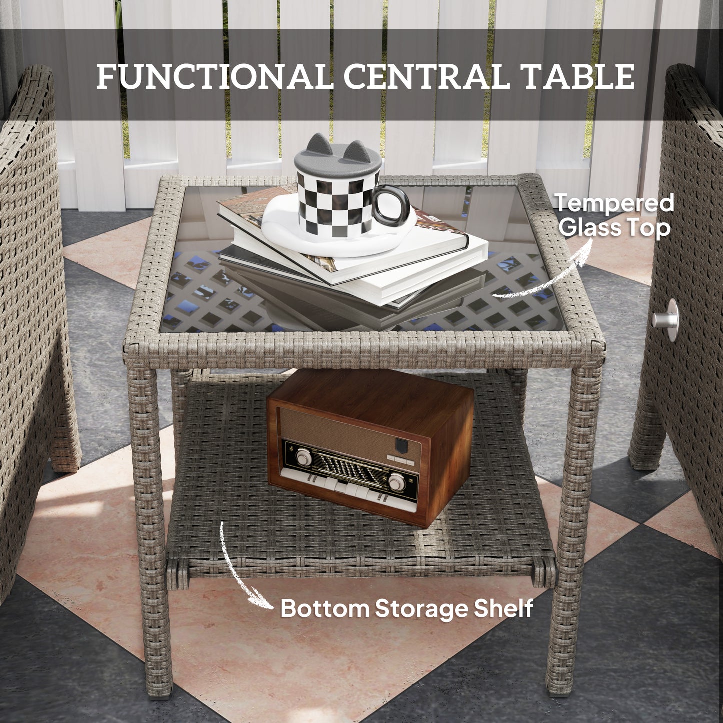 5 PCS Rattan Garden Furniture Set w/ Cushions, Dark Grey