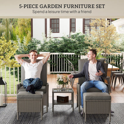 5 PCS Rattan Garden Furniture Set w/ Cushions, Dark Grey
