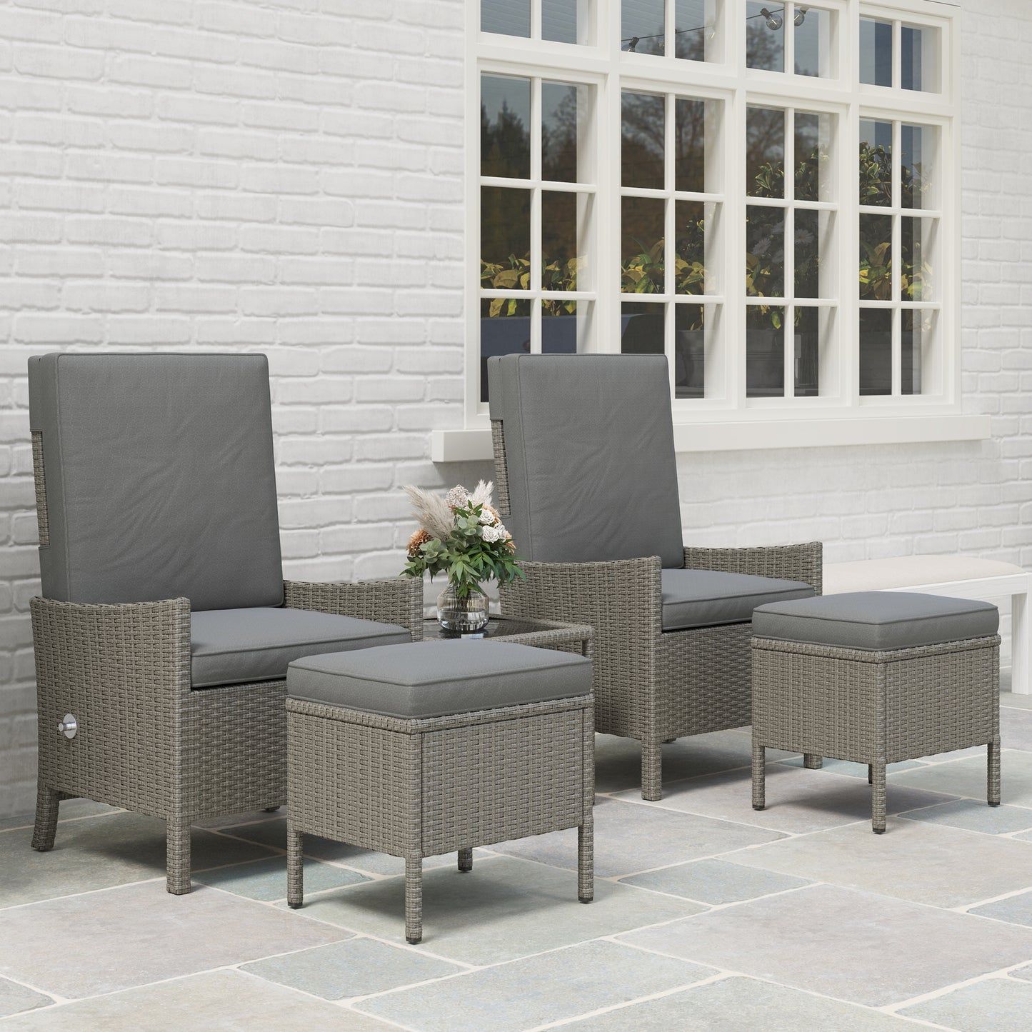 5 PCS Rattan Garden Furniture Set w/ Cushions, Dark Grey