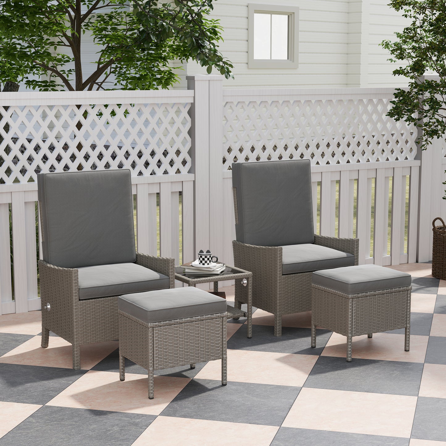 5 PCS Rattan Garden Furniture Set w/ Cushions, Dark Grey