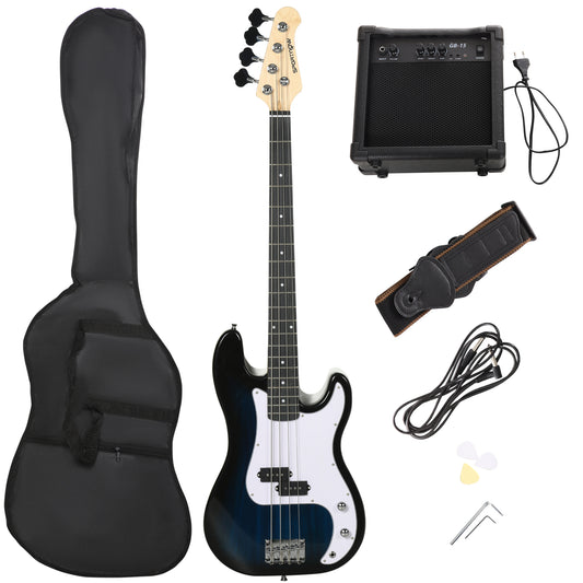 4 String Full Size Electric Bass Guitar for Beginner with Amp, Blue