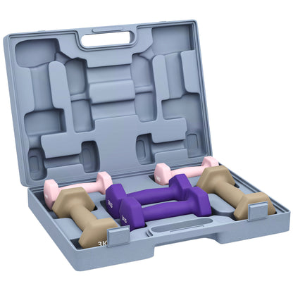 12kg Hex Dumbbells Set with Carry Case, 2 x 1kg, 2 x 2kg, 2 x 3kg