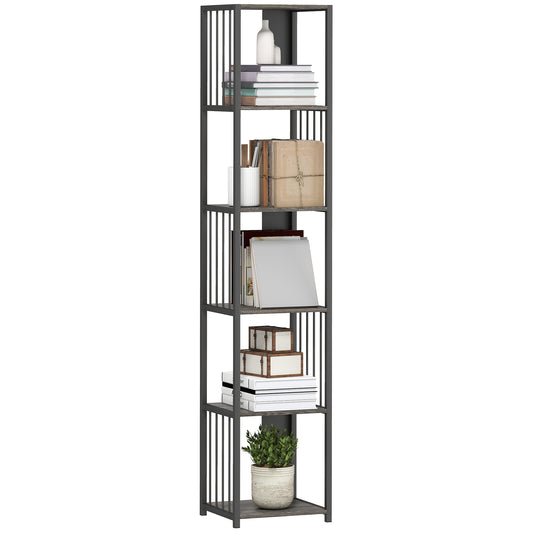 5-Tier Bookshelf, Freestanding Display Storage Unit, Grey