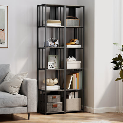 5-Tier Bookshelf, Freestanding Display Storage Unit, Grey
