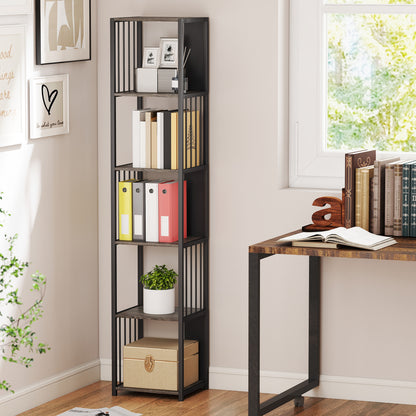 5-Tier Bookshelf, Freestanding Display Storage Unit, Grey