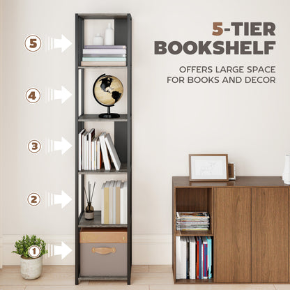 5-Tier Bookshelf, Freestanding Display Storage Unit, Grey