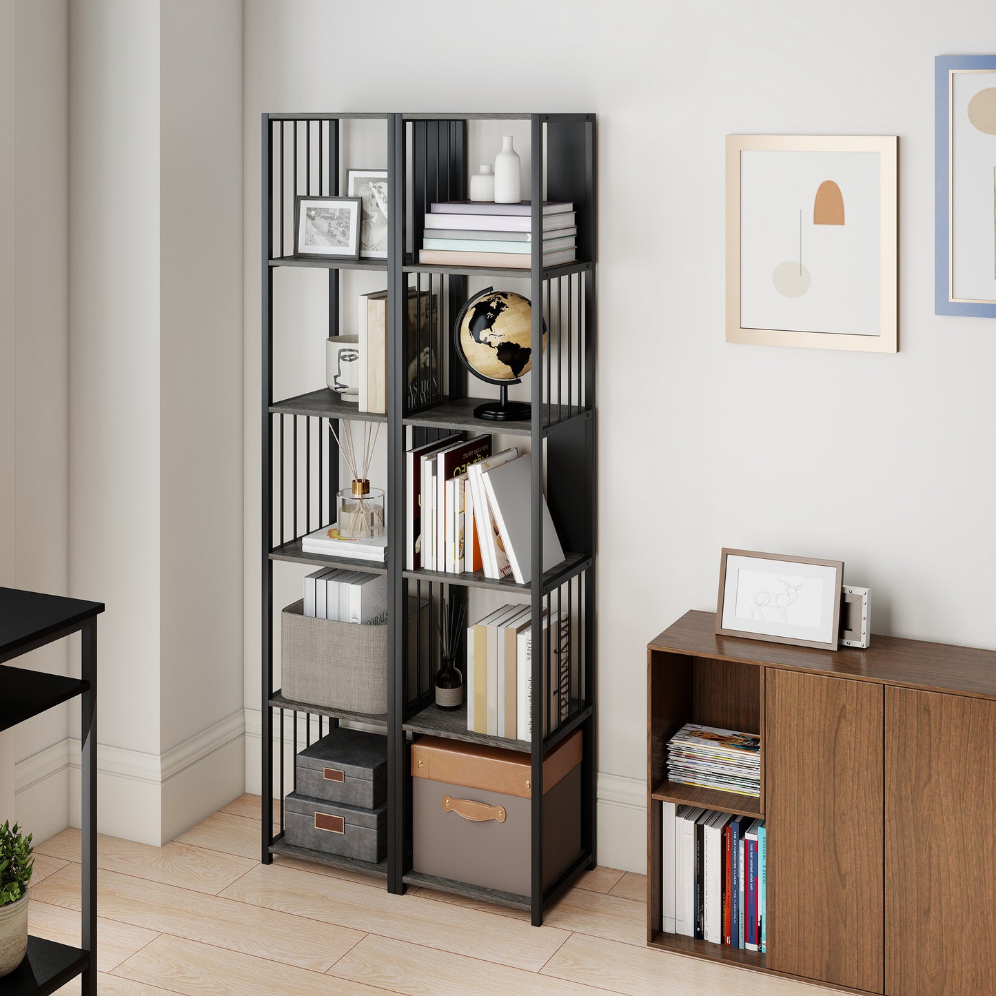 5-Tier Bookshelf, Freestanding Display Storage Unit, Grey