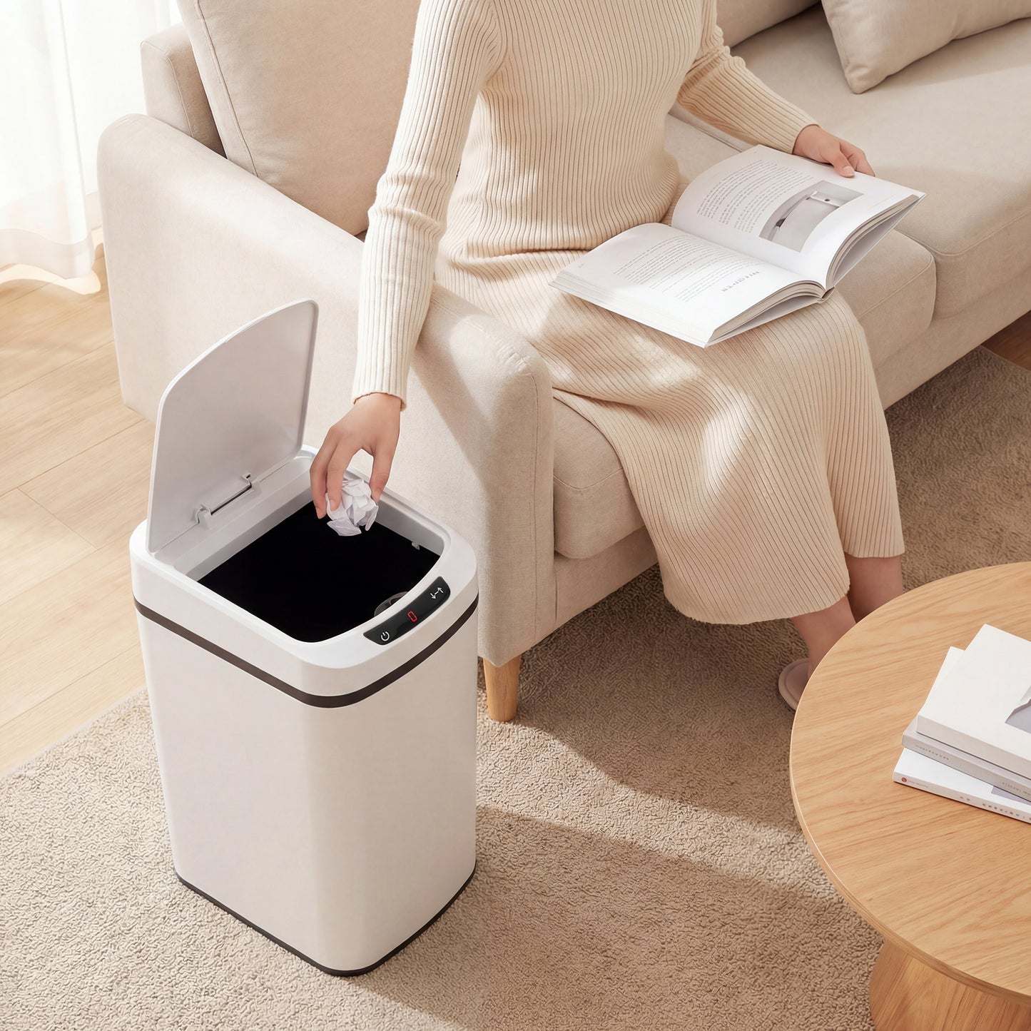 12L Sensor Bin, Automatic Touchless Motion Sensor Kitchen Bin, White