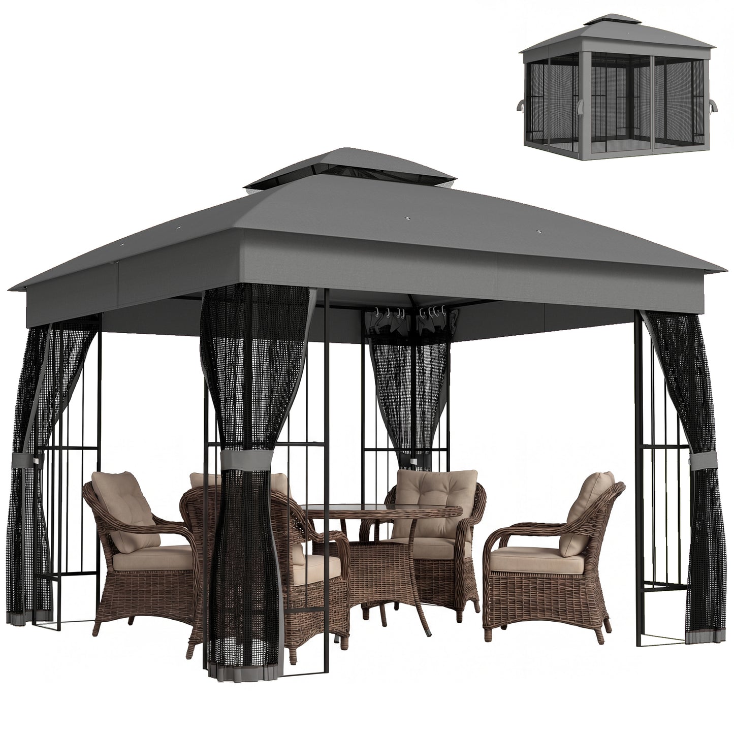 3 x 3 m Garden Gazebo with Shelves, UPF50+ Permanent Gazebo