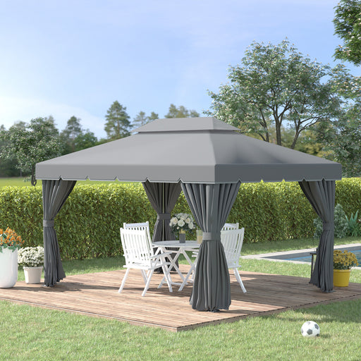 3x4m 2-Tier Gazebo Aluminium Garden Marquee Party Tent Dark Grey