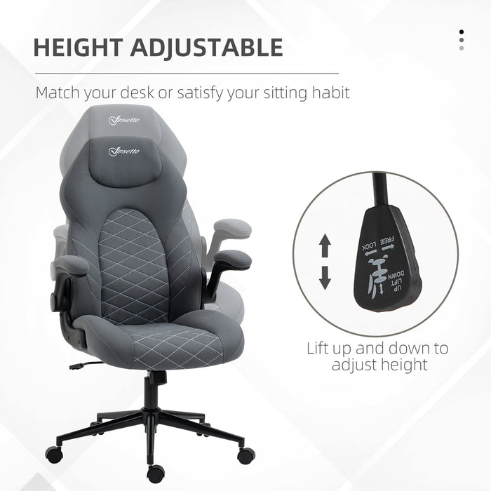 Home Office Desk Chair, Computer Chair with Flip Up Armrests, Swivel Seat and Tilt Function, Grey