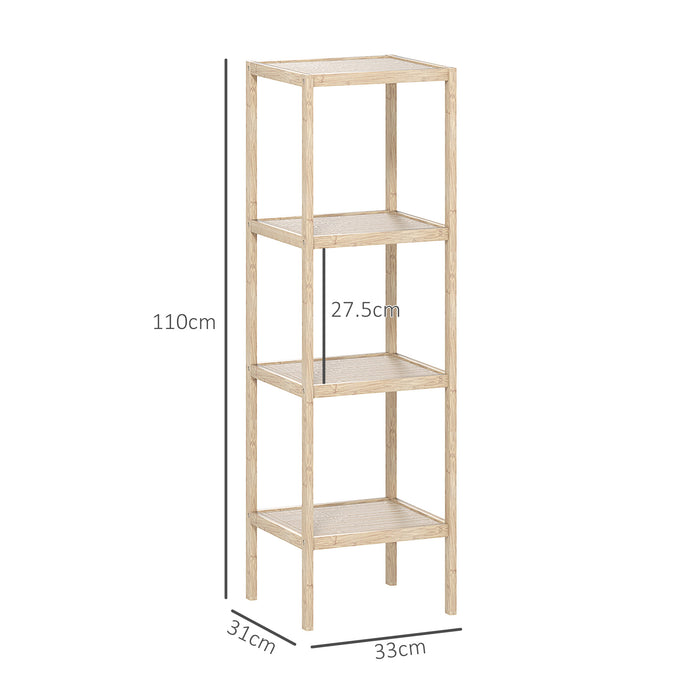 4-Tier Bathroom Storage Shelving Unit, Freestanding Bamboo Shelves, Natural