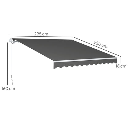 2.95 x 2.5m Canopy Sun Shade Shelter with Crank Handle, Dark Grey