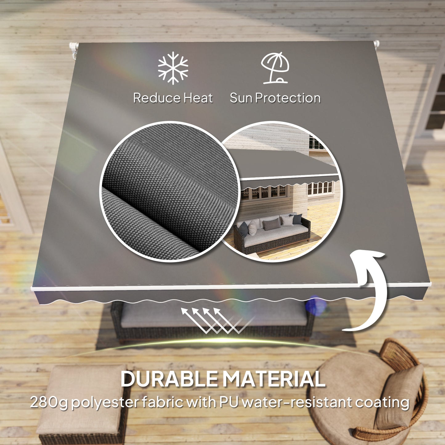 2.95 x 2.5m Canopy Sun Shade Shelter with Crank Handle, Dark Grey