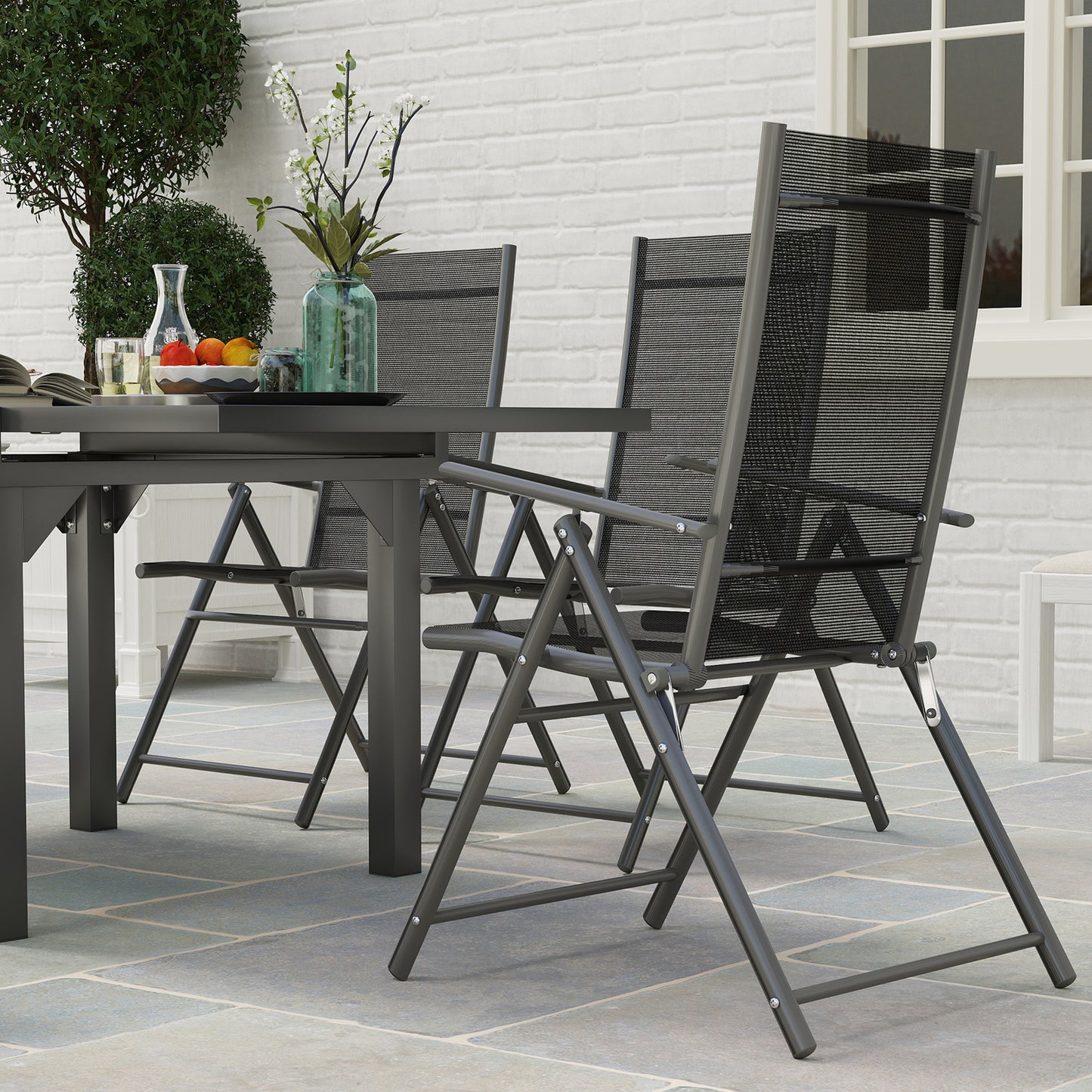 7 Piece Outdoor Dining Set w/ Extendable Table and 6 Folding Chairs