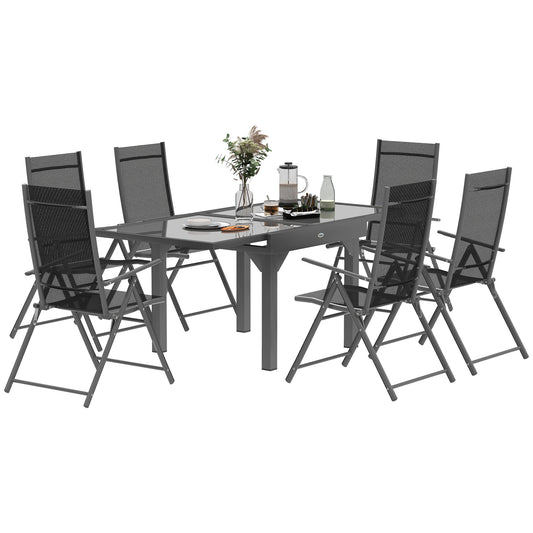 7 Piece Outdoor Dining Set w/ Extendable Table and 6 Folding Chairs