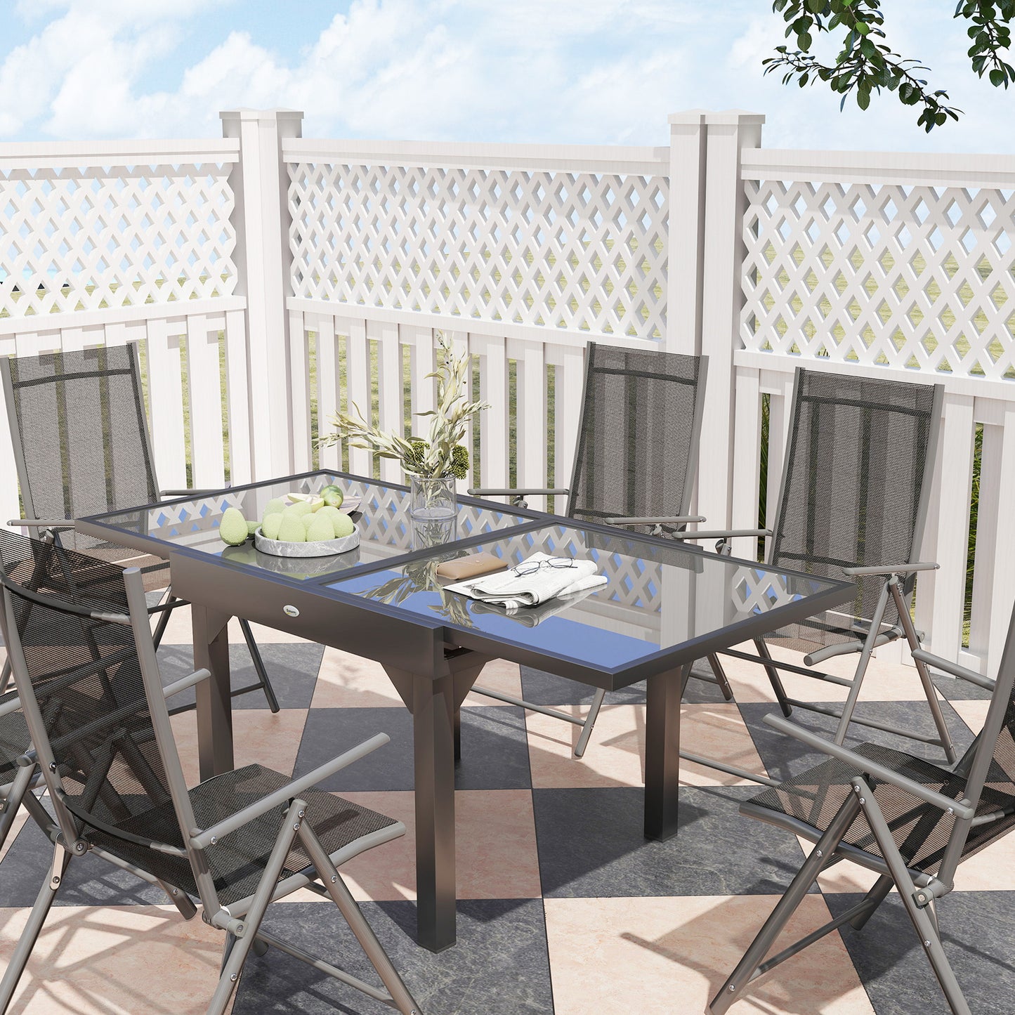 7 Piece Outdoor Dining Set w/ Extendable Table and 6 Folding Chairs
