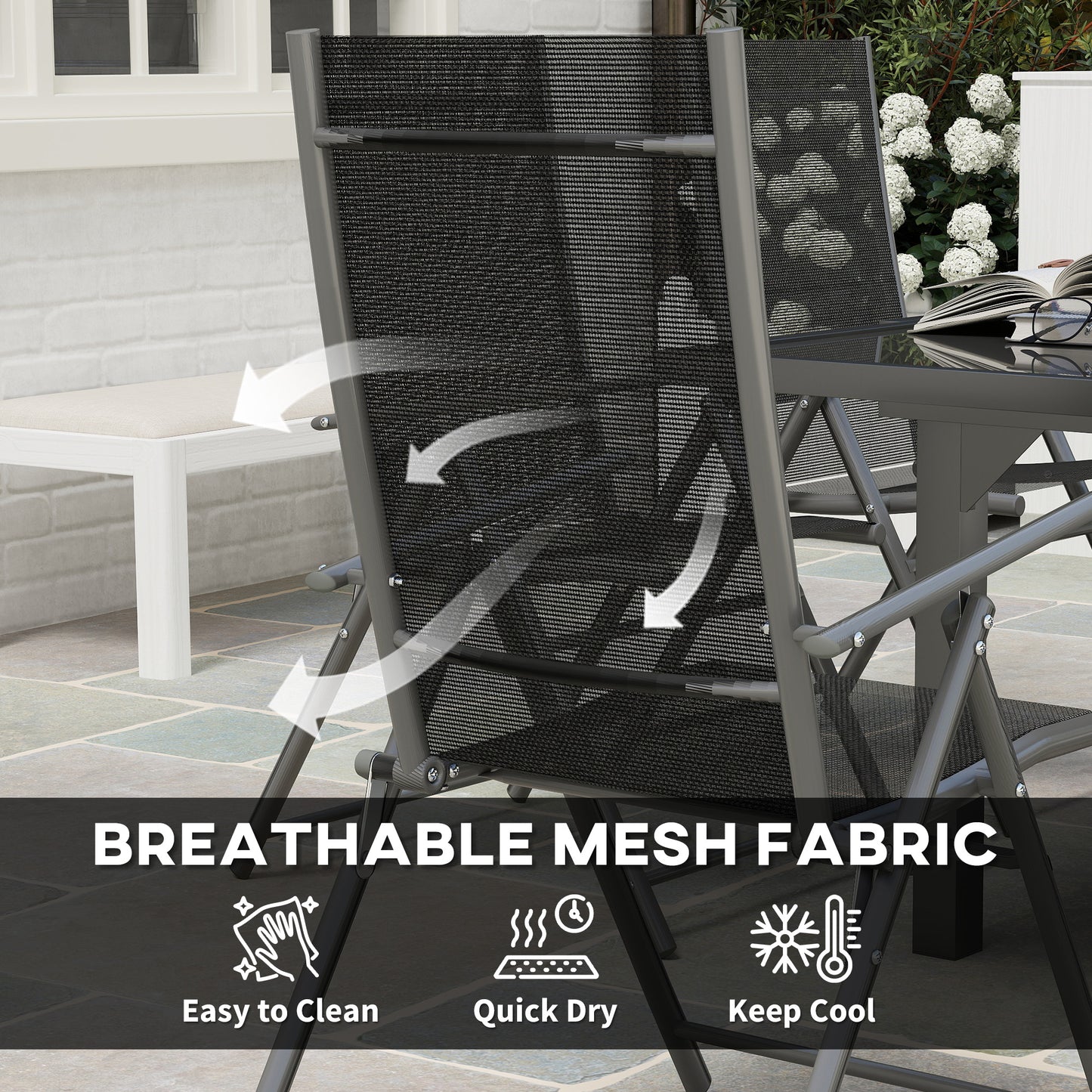 7 Piece Outdoor Dining Set w/ Extendable Table and 6 Folding Chairs