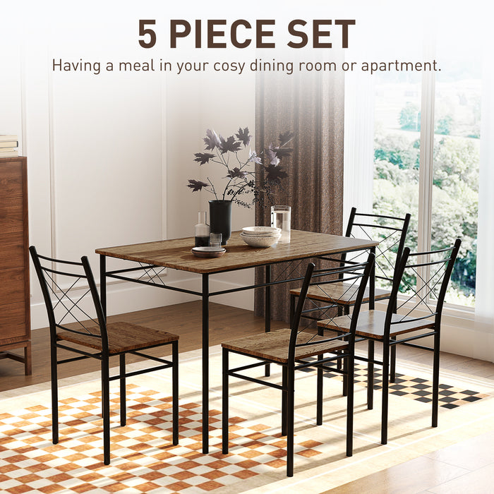 5 Piece Dining Table and Chairs Set, Space Saving, Oak