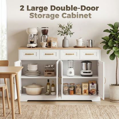 Sideboard with 4 Drawers, 4 Doors and 2 Adjustable Shelves, White