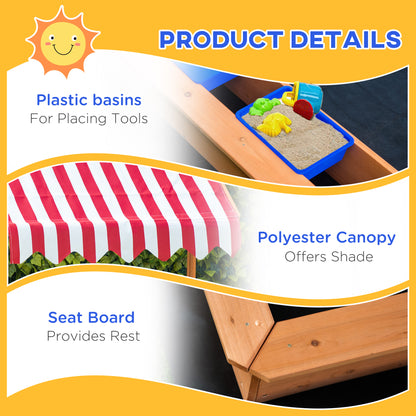 Kids Wooden Sandbox Sand Pit Height Adjustable with Canopy Basins