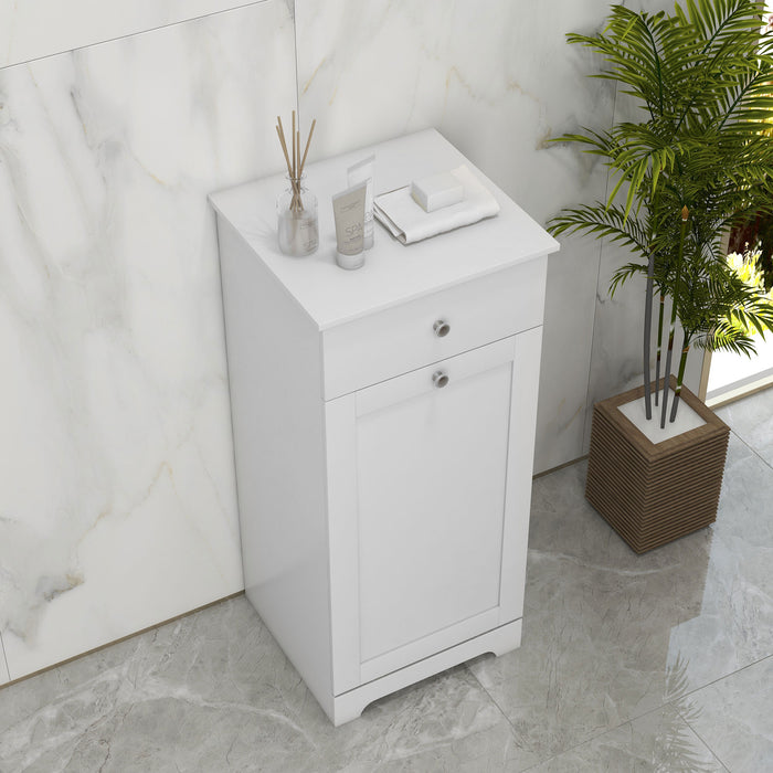 Bathroom Cabinet with Folding Laundry Hamper and Drawer, White