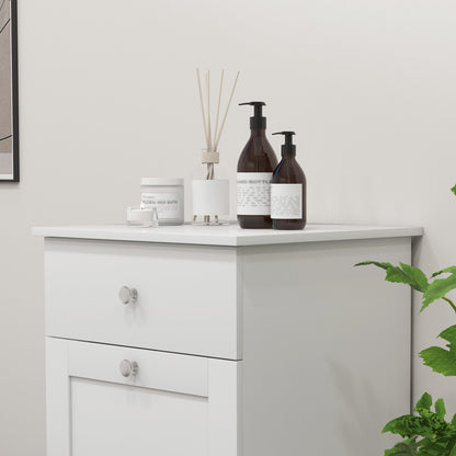 Bathroom Cabinet with Folding Laundry Hamper and Drawer, White