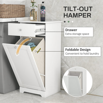 Bathroom Cabinet with Folding Laundry Hamper and Drawer, White