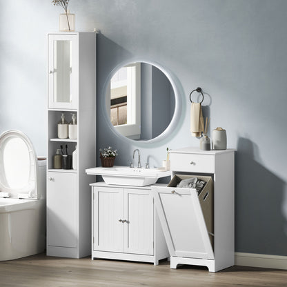Bathroom Cabinet with Folding Laundry Hamper and Drawer, White