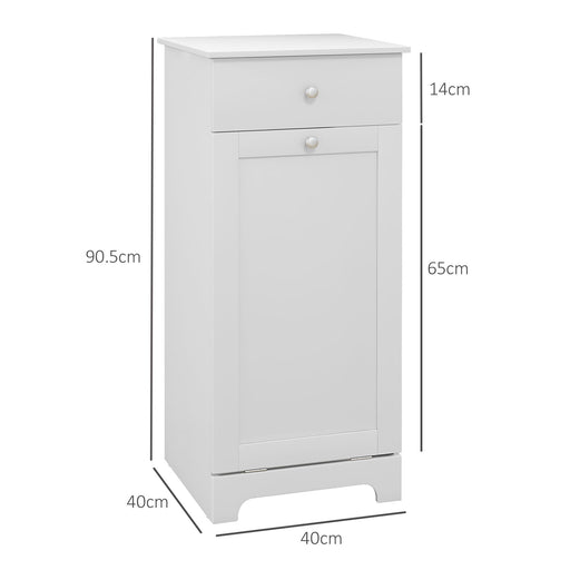 Bathroom Cabinet with Folding Laundry Hamper and Drawer, White