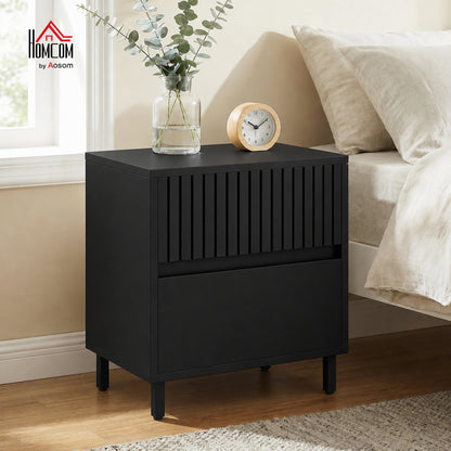 Bedside Cabinet with 2 Drawers, Storage and Steel Legs, Black