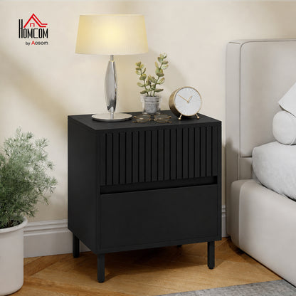 Bedside Cabinet with 2 Drawers, Storage and Steel Legs, Black
