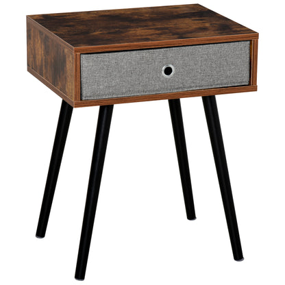 Side Table, Nightstand, End Table with Removable Fabric Drawer, Retro Style Accent Furniture with Wooden Legs, Rustic Brown and Black