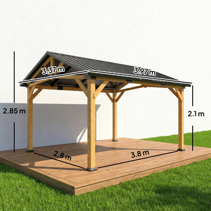 3.5 x 4 m Hardtop Gazebo with Galvanised Metal Roof, Black Grey