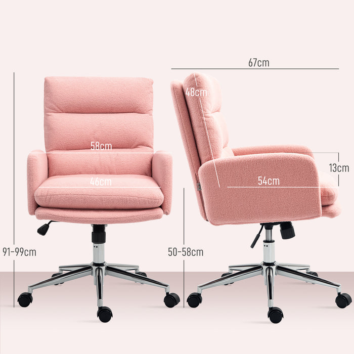 Upholstered Desk Chair with Height Adjustable, Pink