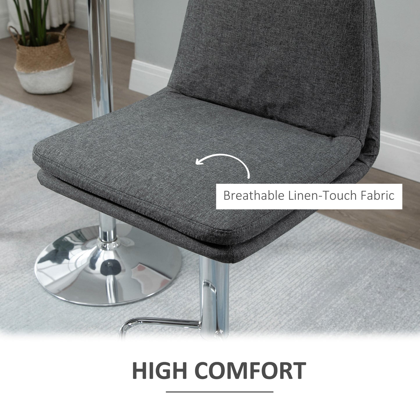 Morden Bar Stools Set of 2, Swivel Fabric Breakfast Barstools, Adjustable Kitchen Stools with Backs, Footrest for Home Pub Area, Grey