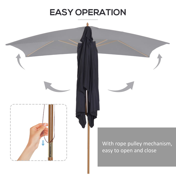 295L x 200W x 255Hcm Wooden Garden Patio Parasol Umbrella-Black