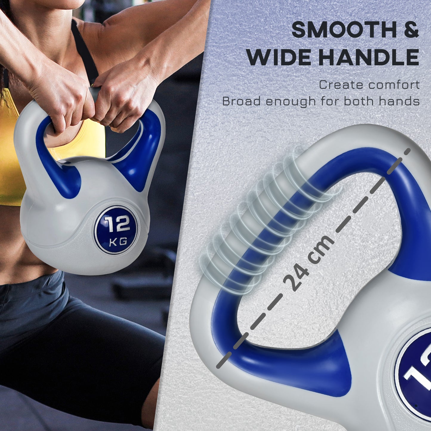 12kg Kettle Bell with Handle for Home Gym, Dark Blue and Grey