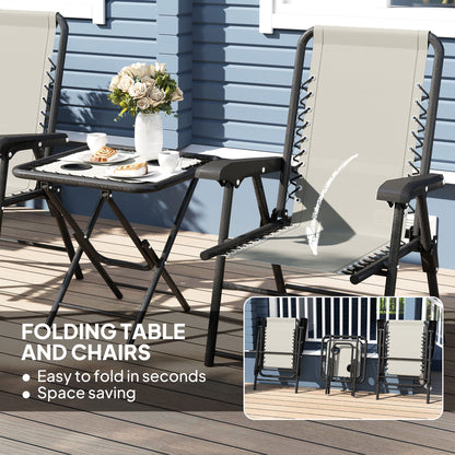 3 Pieces Folding Garden Bistro Set with Cup Holders, Dark Grey