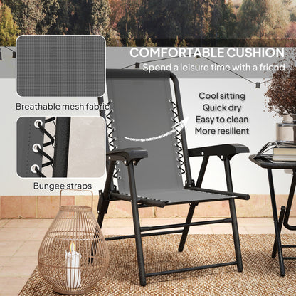 3 Pieces Folding Garden Bistro Set with Cup Holders, Dark Grey