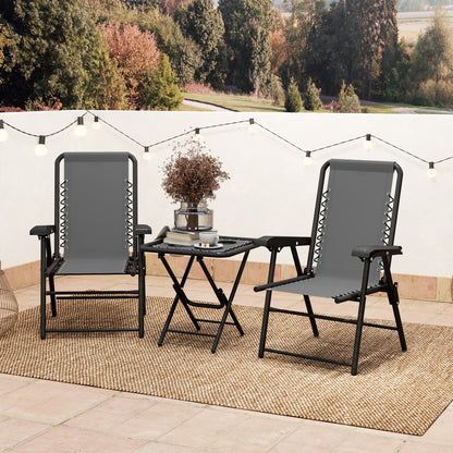 3 Pieces Folding Garden Bistro Set with Cup Holders, Dark Grey