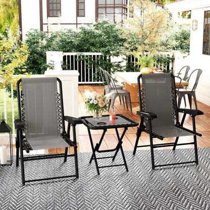 3 Pieces Folding Garden Bistro Set with Cup Holders, Dark Grey