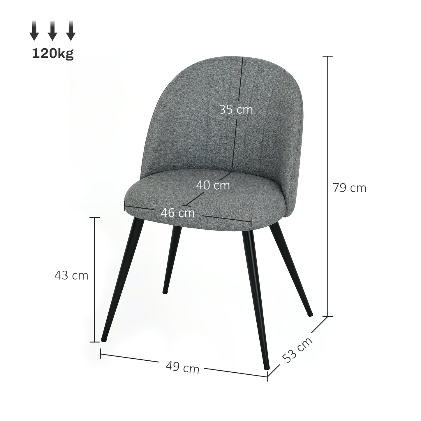 Set of 2 Dining Chairs with Shell Backrest and Padded Seat Grey