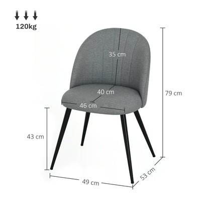 Set of 2 Dining Chairs with Shell Backrest and Padded Seat Grey