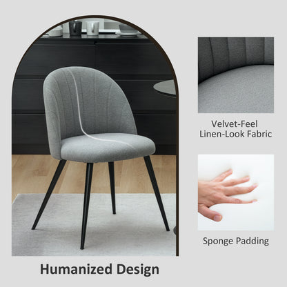 Set of 2 Dining Chairs with Shell Backrest and Padded Seat Grey