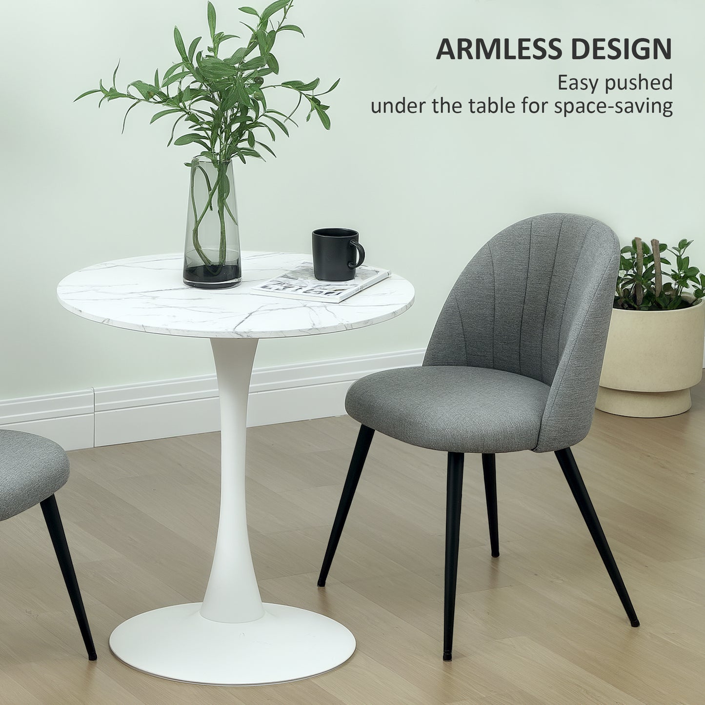 Set of 2 Dining Chairs with Shell Backrest and Padded Seat Grey