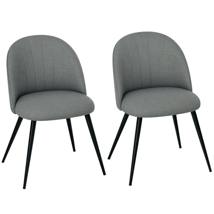 Set of 2 Dining Chairs with Shell Backrest and Padded Seat Grey