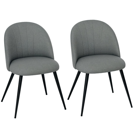 Set of 2 Dining Chairs with Shell Backrest and Padded Seat Grey
