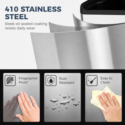 2x30L Kitchen Bin, Stainless Steel Recycling Bin, Silver Tone